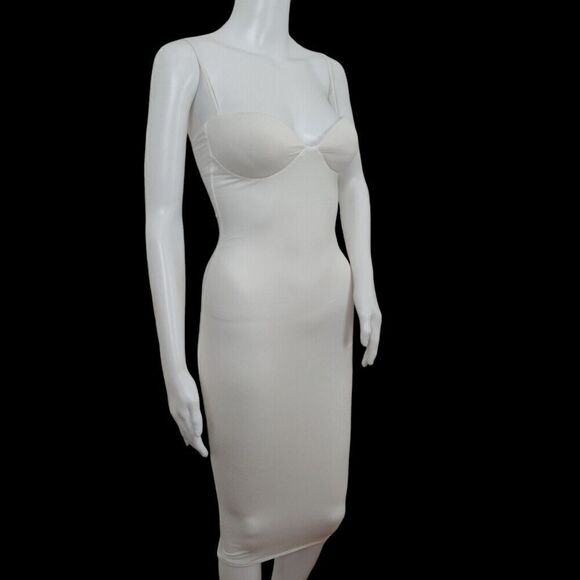 RE ONA Sweetheart Midi Dress Size XS White Stretch Padded Bra Lined Date Night - Picture 2 of 10